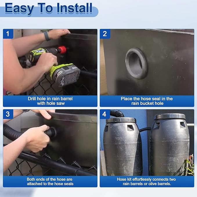 Rain Barrel Hose Connector Kit to Link Rain Water Collection Barrels, Increase Water Storage Capacity, Overflow Hose Olive Barrel Rain Barrel Linking Kit fit for Home Garden Outdoor Chores