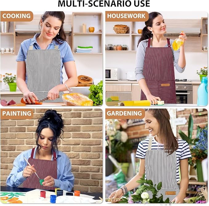 2 Pack Kitchen Aprons, Apron for Cooking with 2 Pockets, Unisex Adjustable Neck Strap Chef Aprons for Men Women