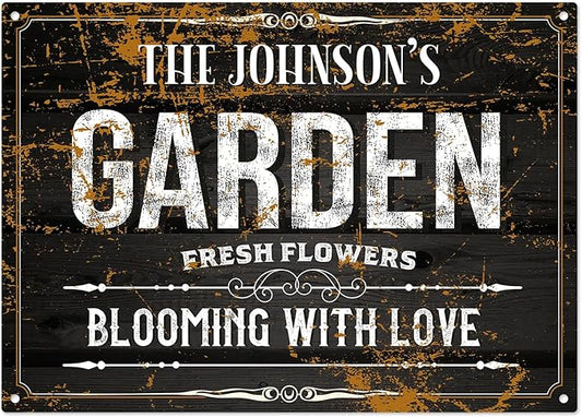 Custom Garden Blooming With Love Sign, Personalized Name For Backyard/Flower Garden Décor Sign, 10x14 Inches, Rust Free .040 Aluminum, Fade Resistant, Made in USA by Sigo Signs