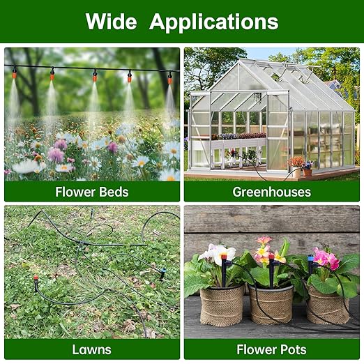 260 FT Drip Irrigation System Kit, Automatic Garden Watering System with 2/5" & 1/4" Tube for Greenhouse, Lawn, Raised Bed, Micro Misting Plant Sprinkler System, Adjustable Drip Emitters