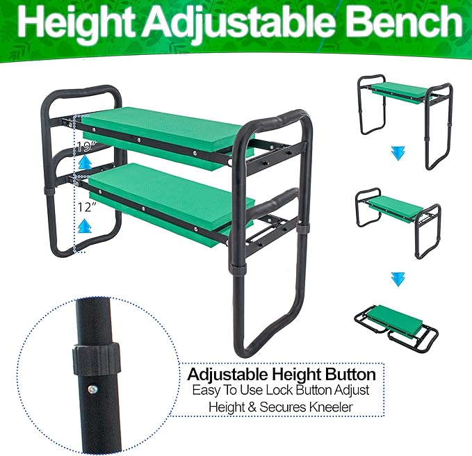5 STAR SUPER DEALS Adjustable Garden Kneeler & Seat with Handles - Heavy-Duty Outdoor Foldable, Portable Garden Stool with Thick EVA Foam Pad, Multi-Purpose Gardening Bench for Kneeling and Sitting.