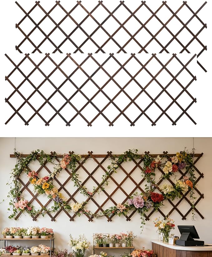 2Pack 47.2Inch Wooden Lattice Wall-Expandable Plant Garden Trellis for Climbing Plants Outdoor