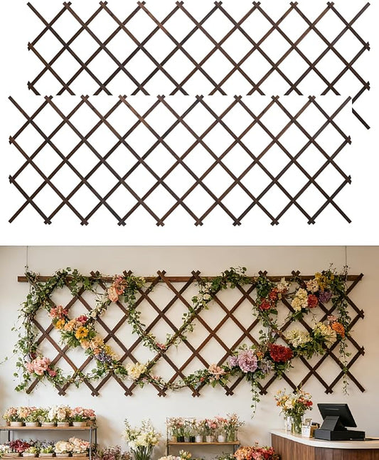2Pack 47.2Inch Wooden Lattice Wall-Expandable Plant Garden Trellis for Climbing Plants Outdoor