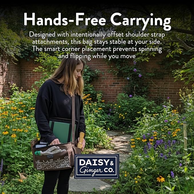 SEED STORAGE ORGANIZER TOTE BAG - Flexible Canvas Seed Organizer Holds 180 Seed Packets with Shoulder Strap, Side Pockets and 12 reusable Tabs for Gardeners | Water Resistant Bottom, Notebook Straps