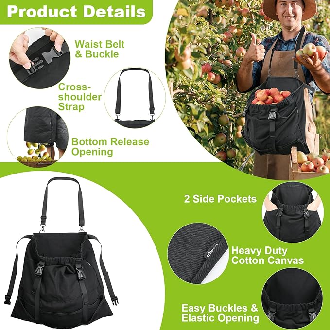 Cosmos Garden Harvest Apron - Canvas Gardening Apron with Quick Release Pouch & 2 Side Pockets