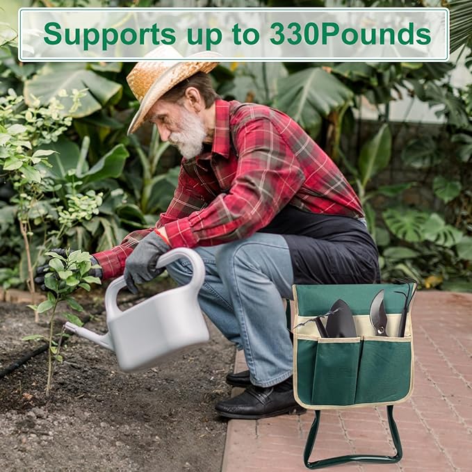 Foldable Garden Kneeler and Seat, Gardening Bench for Kneeling and Sitting, Garden Helper Seat with Tool Pocket, Eva Soft Foam Pad for Kneeling and Seating, Gifts for Women Men Seniors Gardener