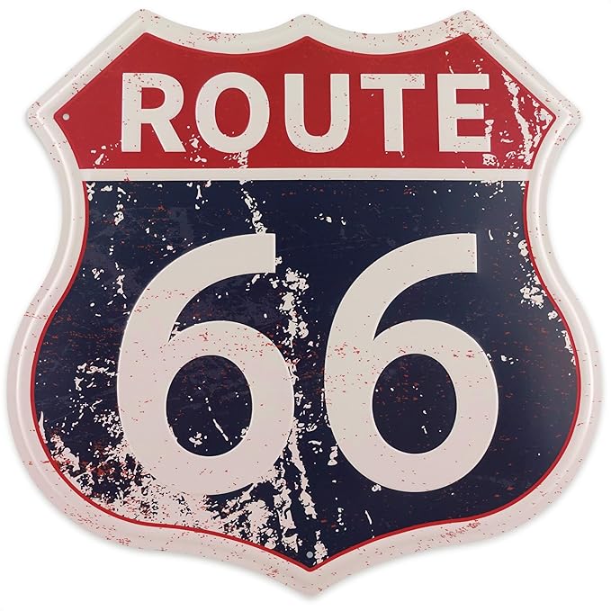 Route 66 Sign - Easy to Hang Tin Signs Vintage Style 12×12 Inch | Route 66 Decor For Bedroom, Man Cave, Garage, Workshop, Bar, Cafe - Retro Road Signs Cars Wall Decor for Gifting and Party Decoration