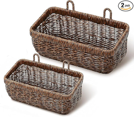 AceList Wall Hanging Basket, Boho Style Hand-Woven Hanging Storage Baskets - Set of 2, Ideal for Boho Room Decor, Kitchen, Garden, and Living Room(Brown)