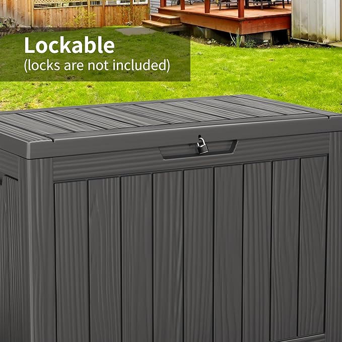 45 Gallon Waterproof Outdoor Storage Box,Resin Deck Box,Lockable Outside Storage Box Container for Patio Furniure,Garden,Tools (45 Gallon,Black)