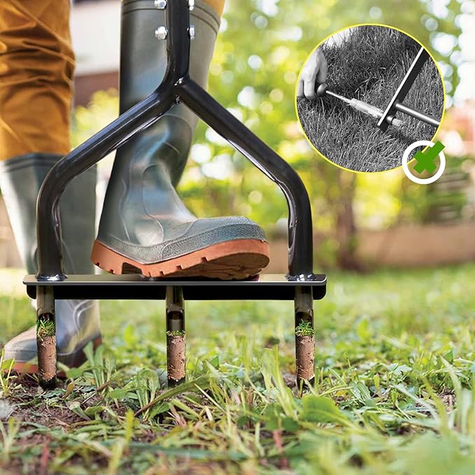 Jardineer Lawn Aerator Coring Tool, Manual Hollow Tine Aerator with 5-Inch Deep Hollow Tines and Triangular Handle for Stability, Grass Aerators for Soil Aeration, Lawn & Garden Care