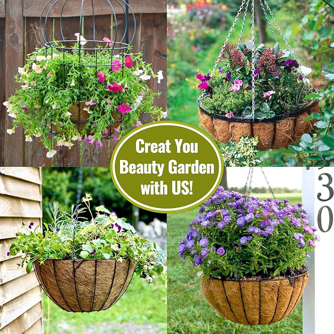 Legigo 3 Pack 12 Inch Hanging Basket Coco Liners Replacement, 100% Natural Round Coconut Coco Fiber Planter Basket Liners for Hanging Basket Flowers/Vegetables