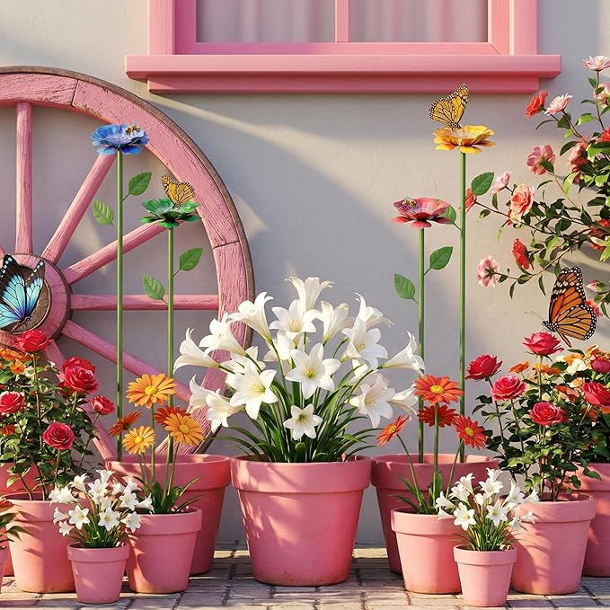4 Pack Bee Watering Station for Garden with Beautiful Flower Design, Bee Feeders and Butterfly Feeders Combo, Outdoor Bee Baths and Bee Waterer, Gardening Essentials, Garden Decor for Outside