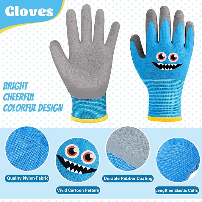 3 Pairs Kids Gardening Gloves Children Yard Work Gloves Soft Rubber Coated Garden Gloves for Toddlers Girls Boys