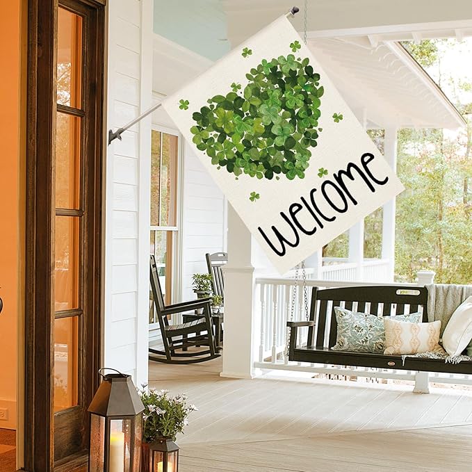 AVOIN colorlife St Patricks Day House Flag 28x40 Inch Double Sided Outside, Lucky Clover Shamrock Welcome Holiday Yard Outdoor Flag