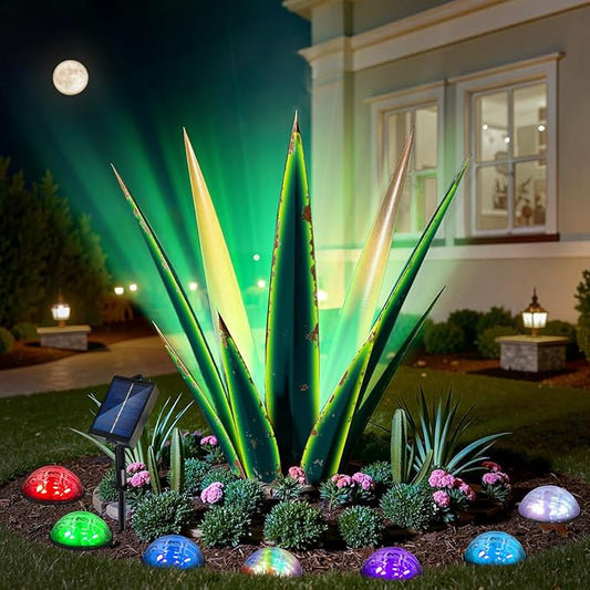 24” Large Solar Metal Agave Plants Outdoor Decor, Tequila Rustic Sculpture Outdoor Statues, Garden Sculpture for Patio Path Courtyard and Lawn