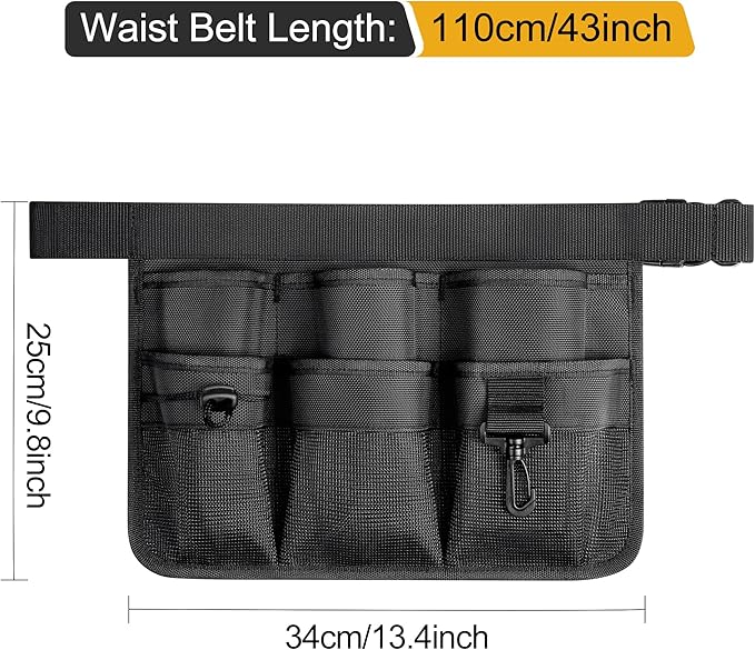 Garden Apron for Women, Adjustable Tool Belt with 8 Pockets - Heavy Duty Oxford Work Belt for Gardening, Construction (Black)
