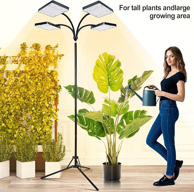 Grow Light with Stand, Orchbloom Grow Lights for Indoor Plants 100W, Natural Sunlight Full Spectrum Plant Growing Lamps for Houseplants & Bonsai Tree, 4/8/12 Hr Timer Plant Light Auto On/Off Everyday