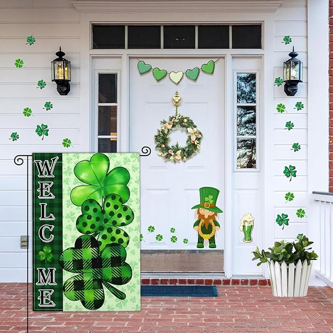 Happy St Patricks Day Garden Flag St Patrick's Day Yard Sign Garden Flags for Outside 12x18 Double Sided Shamrock Lucky Irish Blessing Signs Outdoor Decorations