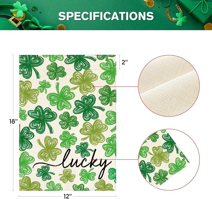 AVOIN colorlife St Patricks Day Garden Flag 12x18 Inch Double Sided Outside, Shamrock Lucky Clover Holiday Yard Outdoor Flag