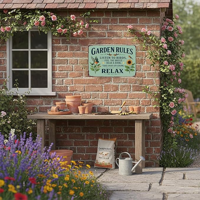 Plants Gifts Garden Rules Vintage Tin Sign for Garden Patio Porch Yard She Shed Decor 8x12 Inch (3945)