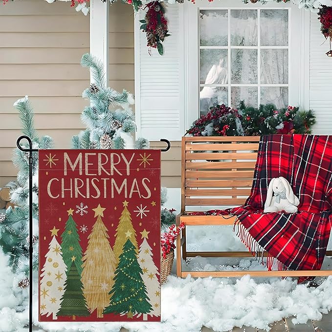 Merry Christmas Garden Flag Christmas Tree Snowflake Winter happy new year Holiday Farmhouse Yard Outdoor Decorative Flag 12x18 Inch Double Sided