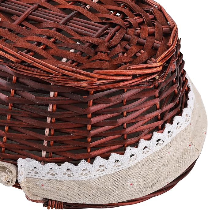 Dicunoy Wicker Basket with Handle, Picnic Baskets with Liner, Empty Gift Gardening Baskets for Harvesting, Willow Organizer Storage Basket for Fruit, Candy, Wine, Gathering, Wedding