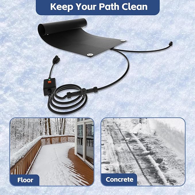 Snow Melting Mats, Heated Outdoor Mats for Walkways, Electric Snow Melting Mats for Decks and Sidewalks, Trusted No-Slip Snow and Ice Melt Heated Sidewalk Mat (10 x 30) 1PCS