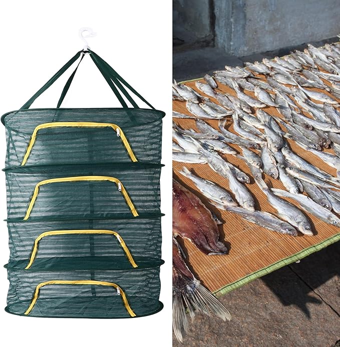 4 Layer Herb Drying Rack, Hanging Mesh Plant Dry Net Basket with U Shaped Zipper, Foldable Drying Rack Net for Garden, Herb, Food, Cloth