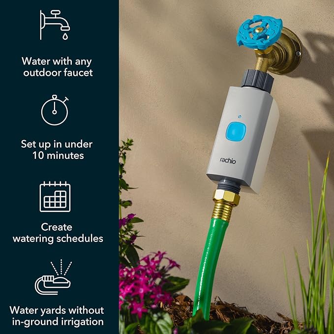 Rachio Smart Hose Timer (1 Valve + 1 WiFi Hub) – App-Controlled Outdoor Faucet Timer,Quick Install & Scheduling,Expandable System,(Pack of 4)