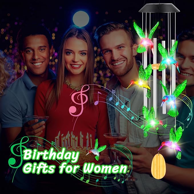 Womens Gifts for Christmas Birthday Gifts for Women Mom Grandma Gift Hummingbird Wind Chimes Solar Lights for Outside Outdoor Yard Home House Patio Garden Decor Gift for Mom Sister Men Wife