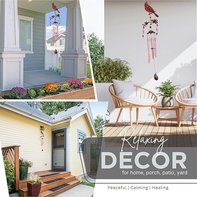 Wind Chimes for Outside, Wind Chimes Outdoor Clearance, Soothing Tones Outdoors, Cardinal Wind Chime, Memorial, Sympathy Gift, Patio, Porch, Home Décor, Modern, Art Décor, Bronze (32" Cardinal)
