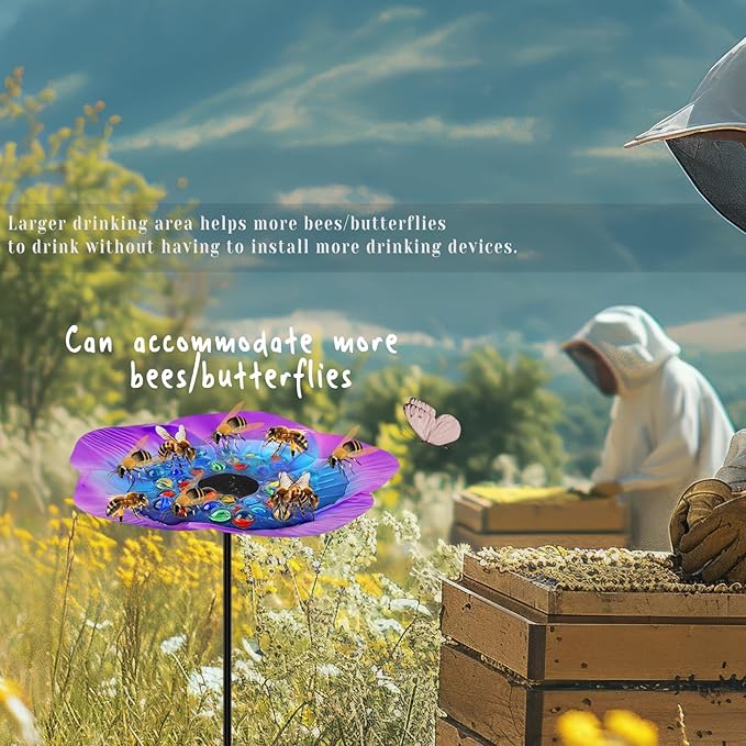 Butterfly Feeder - Outdoor Butterfly Puddler,Bee Cups for Garden with Coloured Glass Stone,garden decor for butterfly feeders for outdoors,Bee Watering Station(Blue/Purple)