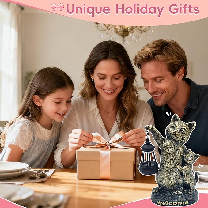 Cat Garden Statue Outdoor Decor - Solar Cat Garden Statue,Cats Figurine Ornaments,Waterproof Outdoor Sculptures for Yard Lawn Backyard Patio Balcony Home Decorations,Unique Cats Gifts for Women