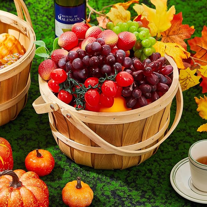 Marsui 16 Pcs Large Wooden Easter Gift Basket 11 x 6.5'' Wicker Apple Fruit Bushel Baskets with Handle for Garden Storage Organizing Farmers Personal or Commercial Use