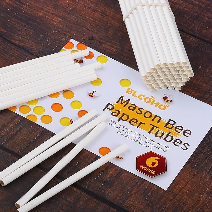 Elcoho 120 Pieces Bee Tube Refill Mason Bee Paper Inserts 6 Inches Bee Cardboard Tube Replacement Inserts Mason Bee Nesting Tubes Refills Inserts for Bee Houses and Supplies, Outdoor and Garden