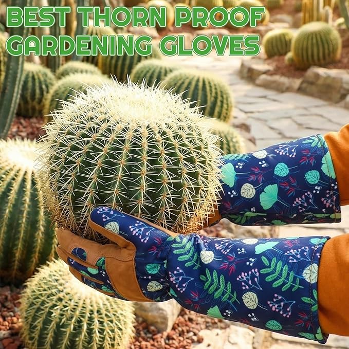 2 Pairs Gardening Gloves Thorn Proof for Women, Long And Short Leather Gardening Gloves for Rose Pruning Yard Work