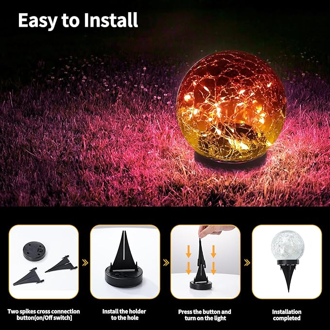 Solar Globe Lights Outdoor Waterproof-Solar Balls for Garden-Cracked Glass Ball Lights Outdoor-Solar Orbs for Outside-Decorations for Patio and Yard Lawn Backyard Decor