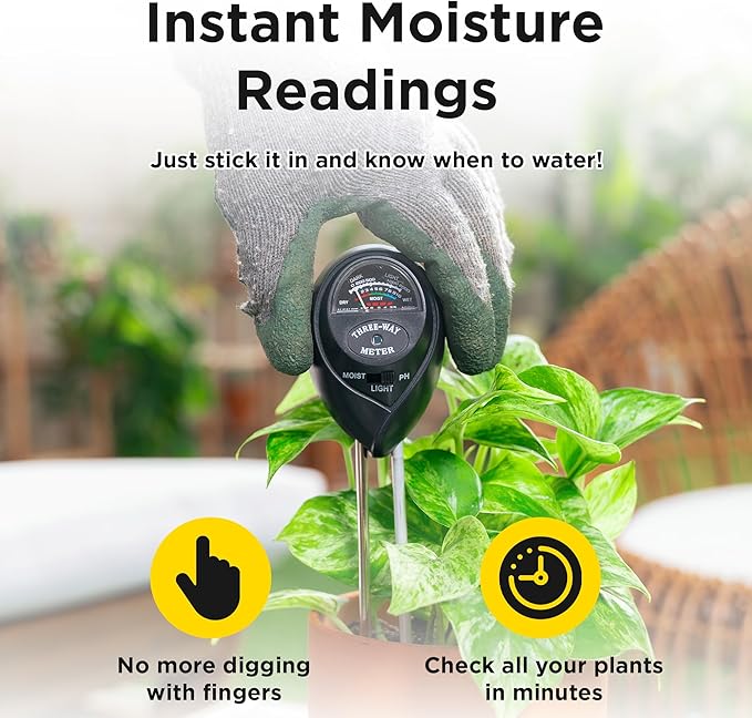Classy Casita 3-in-1 Soil Moisture, Light, pH Meter - Hygrometer Tester for Indoor and Outdoor Plants - Monitor Levels for Garden, Farm, Lawn, houseplants, Potted Care - No Batteries Required - Black