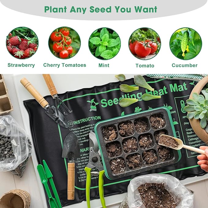 FINEST+ Seed Starter Tray with Heat Mat and Grow Light,5 Pack Seedling Starter Trays with Time Controller,Seedling Starter Tray with Adjustable Brightness,Seed Starting Kit with Adjustable Humidity