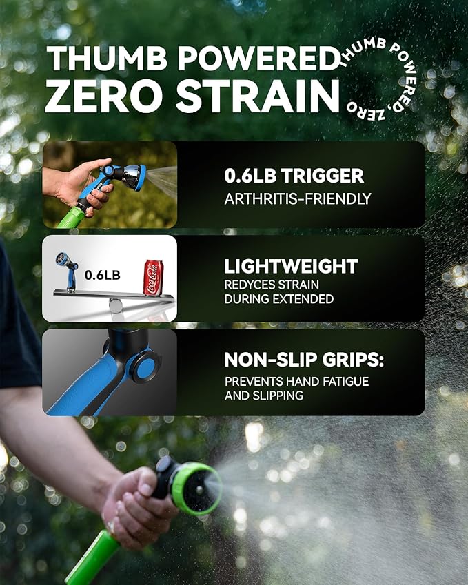 RAINPOINT Spray Nozzles for Garden Hose - 10 Spray Patterns Garden Hose Nozzle with Adjustable Flow Control for Watering Plants, Washing Cars,Washing Pets, Thumb Control (2 Packs, Blue)