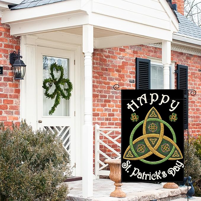AVOIN colorlife Happy St Patricks Day Garden Flag 12x18 Inch Double Sided Outside, Trinity Shamrock Clover Yard Outdoor Decoration