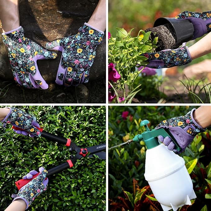 Trifabricy Gardening Gloves for Women, Breathable Leather Garden Gloves with Grip, Thorn-Proof Puncture-Resistant Work Gloves