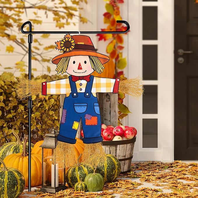 Fall Scarecrow Garden Flag Outdoor Decorations for Outside Double-Sided Printed, Yard Flags House Banner Yard Sign Autumn Winter Thanksgiving Seasonal Decoration 27x 24 Inch