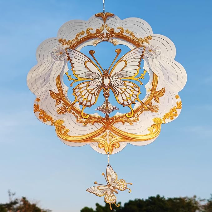 DJUAN Butterfly Stainless Steel Wind Spinners- Butterfly Gifts for Women Mom Grandma Wife, 12 inch Hanging Wind Spinner for Yard Garden Outdoor Decor,Birthday Gift for Mother's Day Christmas