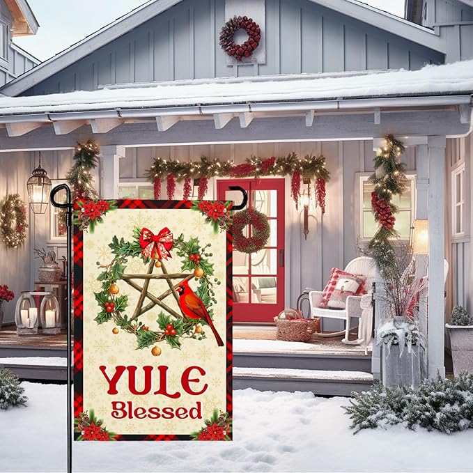 Yule Blessed Garden Flag 12 X 18 Inch Double Sided Pagan Winter Solstice Outdoor Decorations Welcome Flag Yule Christmas Yard Flag Sign for Outside Garden Yard Decor