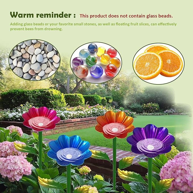 Bee Watering Station,2 Pack Butterfly Drinking Station with Flower Design for Garden,Colorful Metal Flying Insects Feeder Baths for Garden Yard Decor (Red,Purple)