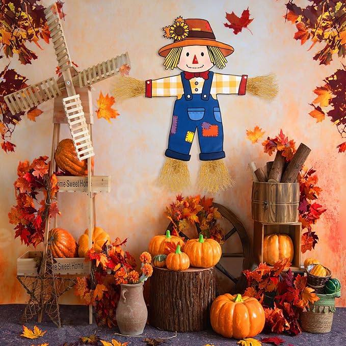 Fall Scarecrow Garden Flag Outdoor Decorations for Outside Double-Sided Printed, Yard Flags House Banner Yard Sign Autumn Winter Thanksgiving Seasonal Decoration 27x 24 Inch