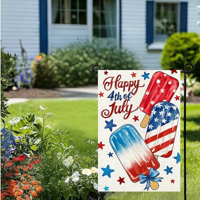 4th of July Garden Flag 12x18 Inch, Popsicles Double Sided Flag for Yard Outdoor Decoration