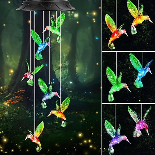 Birthday Gifts for Women Mom Grandma, Gardening Gifts for Women, Hummingbird Solar Wind Chimes for Outside, Wind Chimes Outdoor Waterproof, Solar Lights Outdoor Decorative for Garden Patio Yard