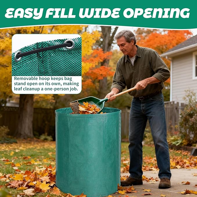 72 Gallon Reusable Leaf Bags, 4 Pack Heavy Duty Yard Waste Bags with Handles, Extra Large Compost Garden Bags for Lawn Leaf Collection, Grass Clippings, Weeds, Yard Clean Up